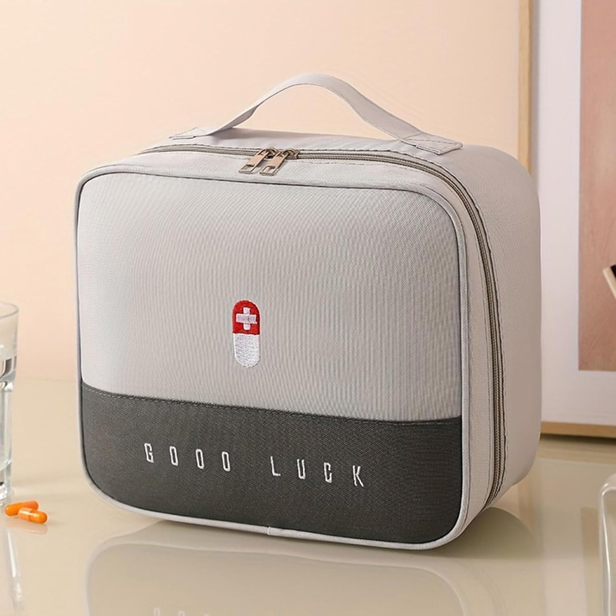 Azalia Luxe Medicijn Organizer - Compacte EHBO Tas (Leeg) - Ideaal voor op Reis & Thuis 25 x 21x 12 cm (Grijs)