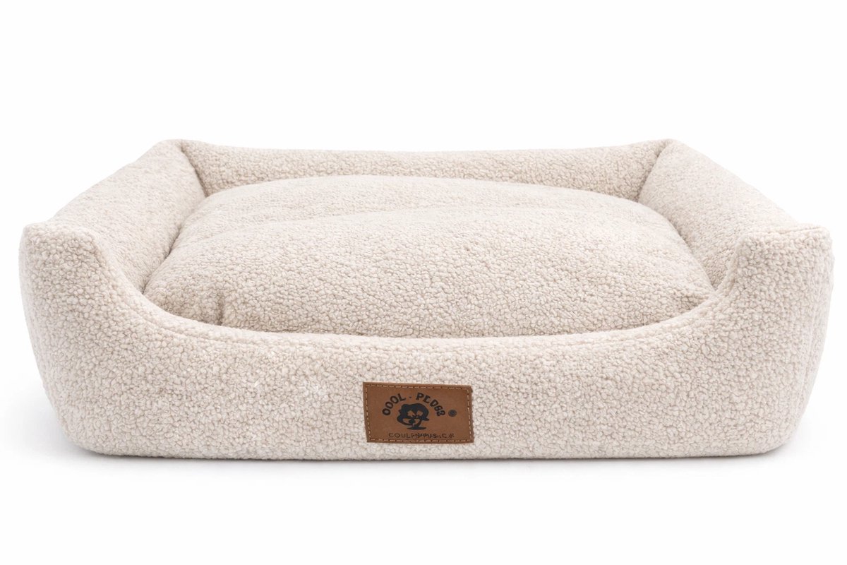 Hondenmand Bouclé 95×75 cm – Luxe Hondenbed, Zachte Sofa voor Middelgrote Honden, beige