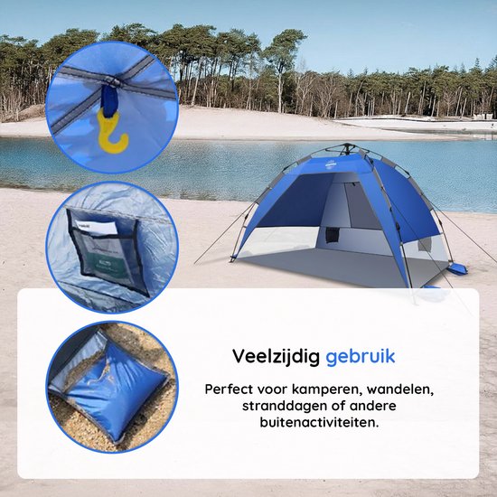 Eastwall Standtent - Pop-up Campingtent - 215 x 215 cm - UV bescherming - 3-4 personen - Tent - Blauw van EASTWALL — afbeelding 5