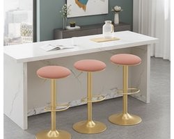 Set van 4 Verstelbare Barkrukken – Luxe Draaibare Roze Barstoelen met Voetensteun en Ergonomische L-vormige Zitting – Moderne Polyurethaan Barstoelen voor Keuken, Eiland, Cafetaria of Home Bar – Casa Serena