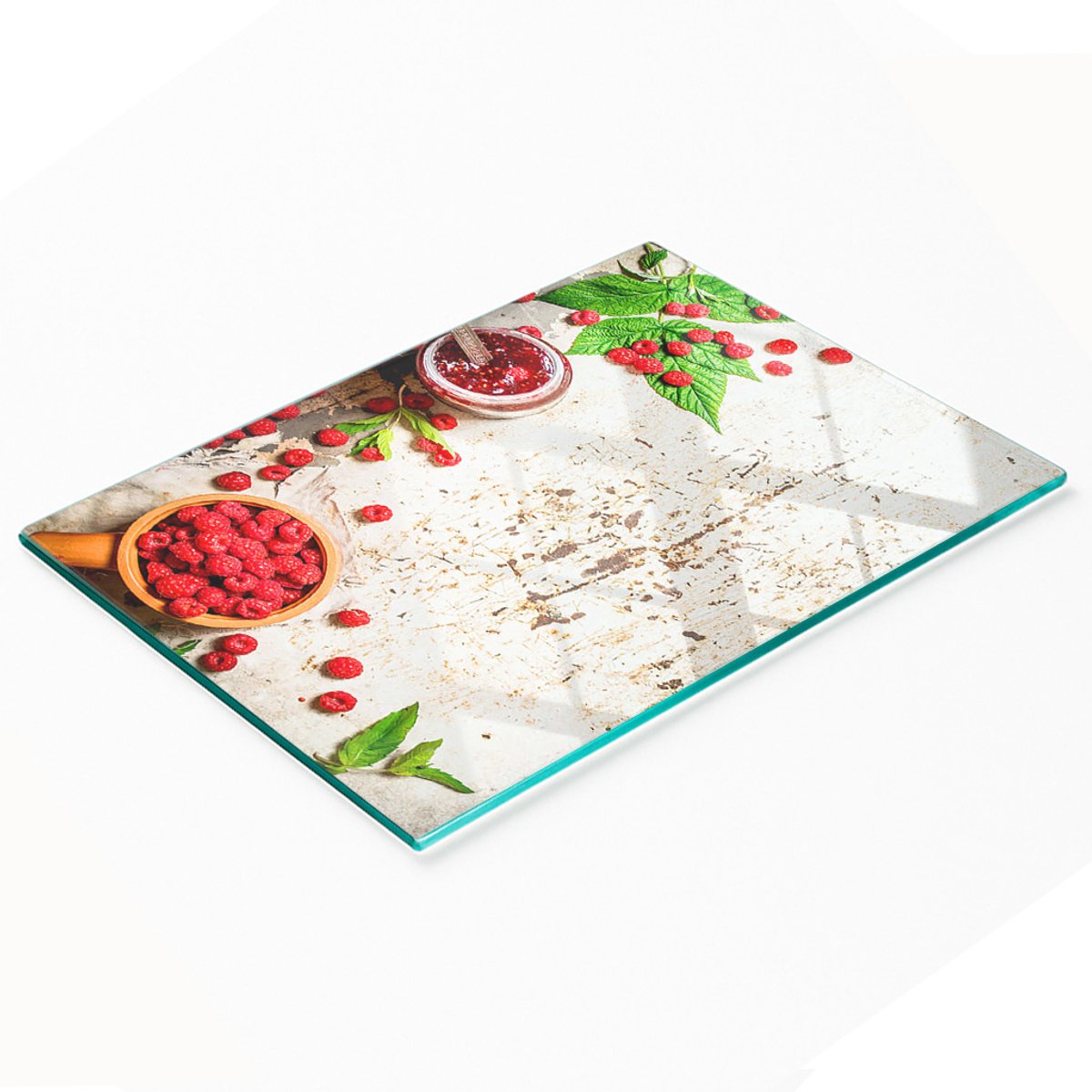 Glazen serveerplank met afbeelding van frambozenjam, 80x52 cm