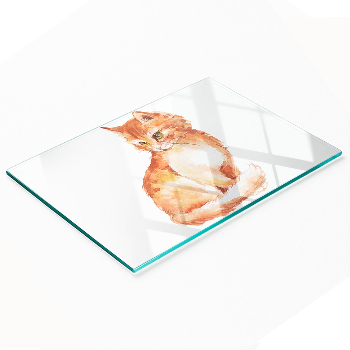 Keukenplank van gehard glas met decoratieve afbeelding van een rode kat, 80x52 cm