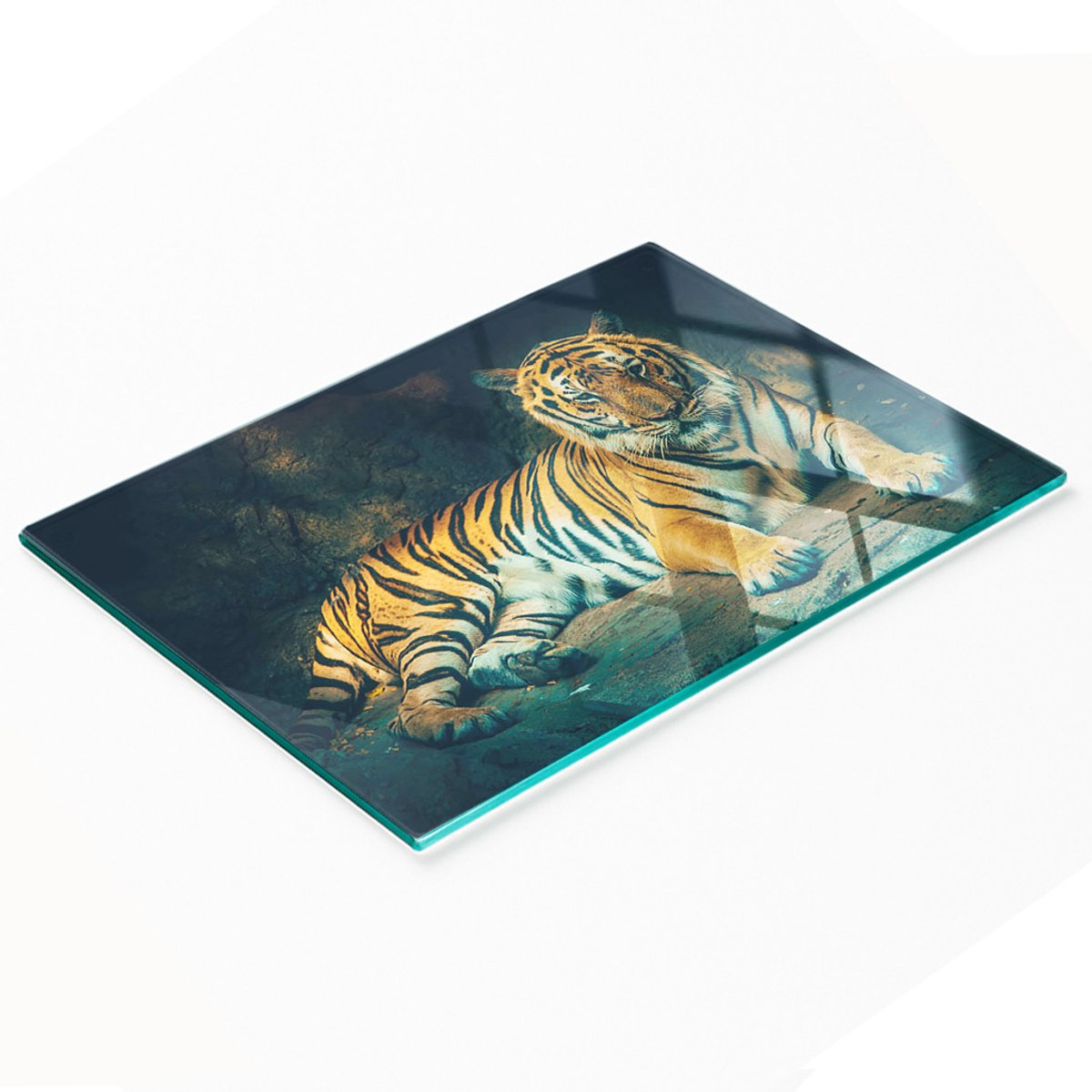 Decoratieve glazen snij- en serveerplank Tiger Cave 80x52 cm