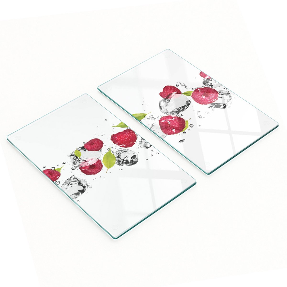 Decoratieve glazen snij- en serveerplanken Framboos en Water 2x30x52 cm
