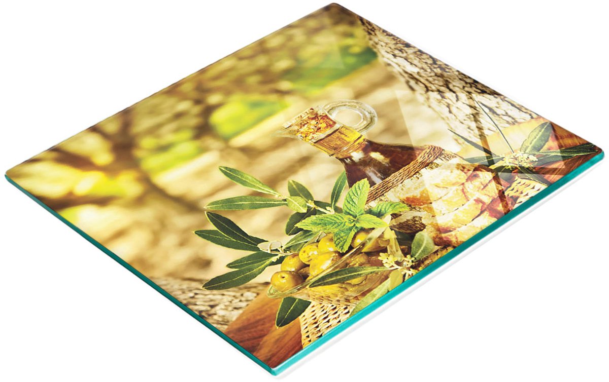 Keukenplank van gehard glas met afbeelding van olijfoliebrood, 60x52 cm