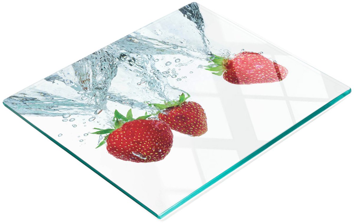 Keukenplank van gehard glas met decoratieve aardbeienwaterafbeeldingen, 60x52 cm