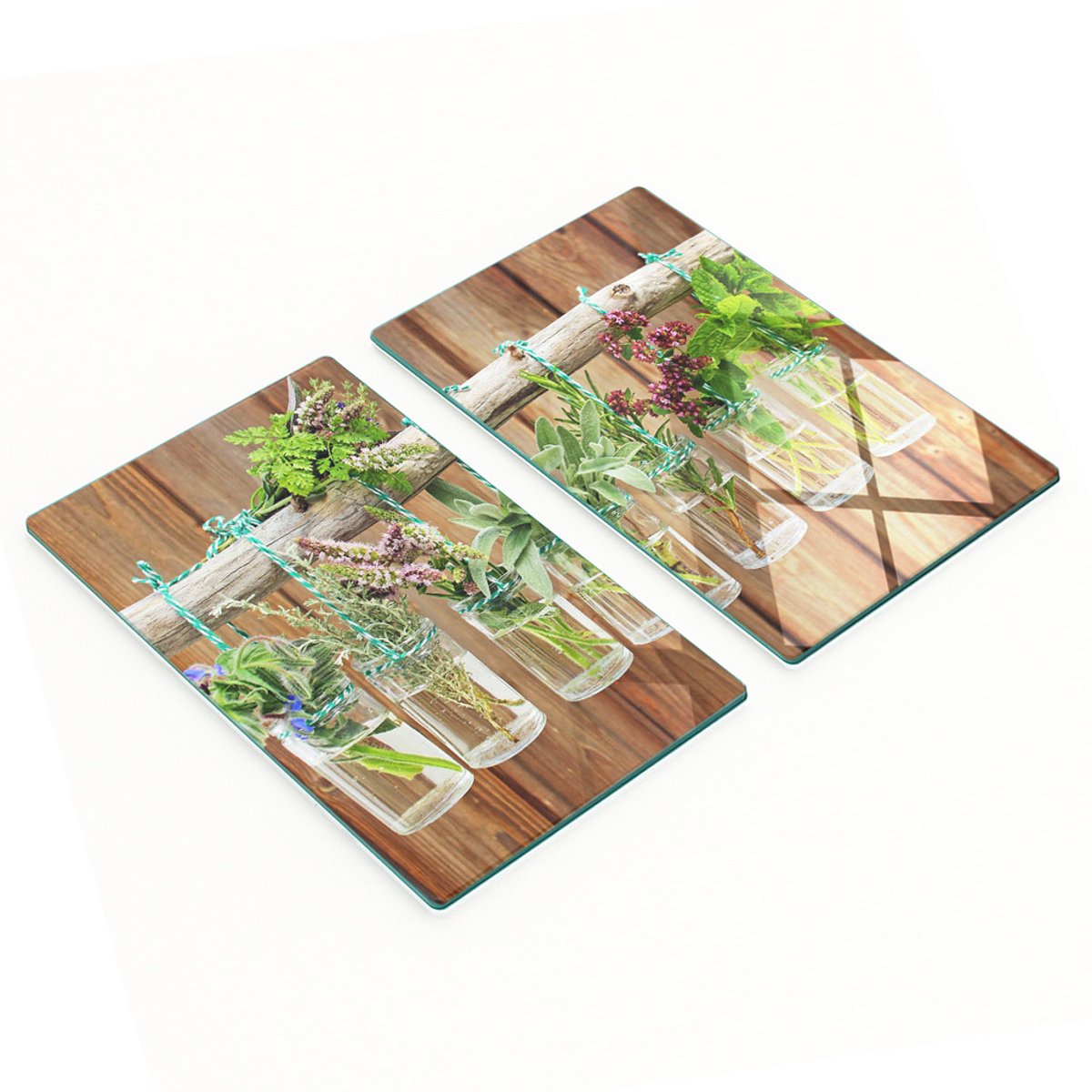 Glazen snijplanken met kruidenpotjes, afbeelding 2x30x52 cm
