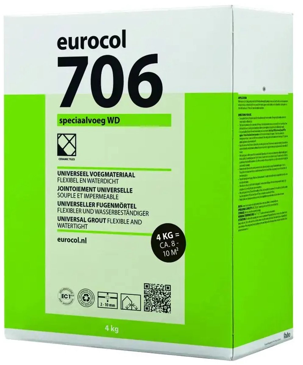 Eurocol 706 Speciaalvoeg WD - voegmortel voor wand- en vloertegels - zilvergrijs - 2,5 kilo