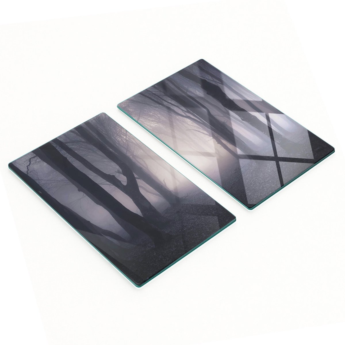 Set van twee decoratieve glazen keukenplanken, donker bosgroen, 2x30x52 cm