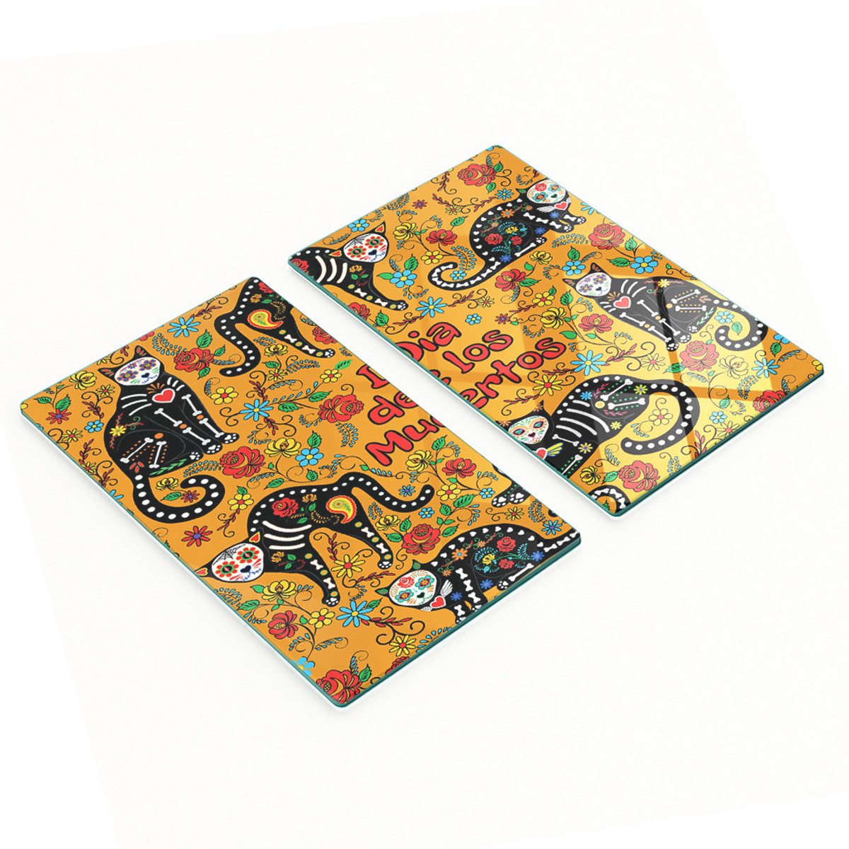 Glazen serveerplanken voor in de keuken met Calavera Cats-afbeelding, 2x30x52 cm