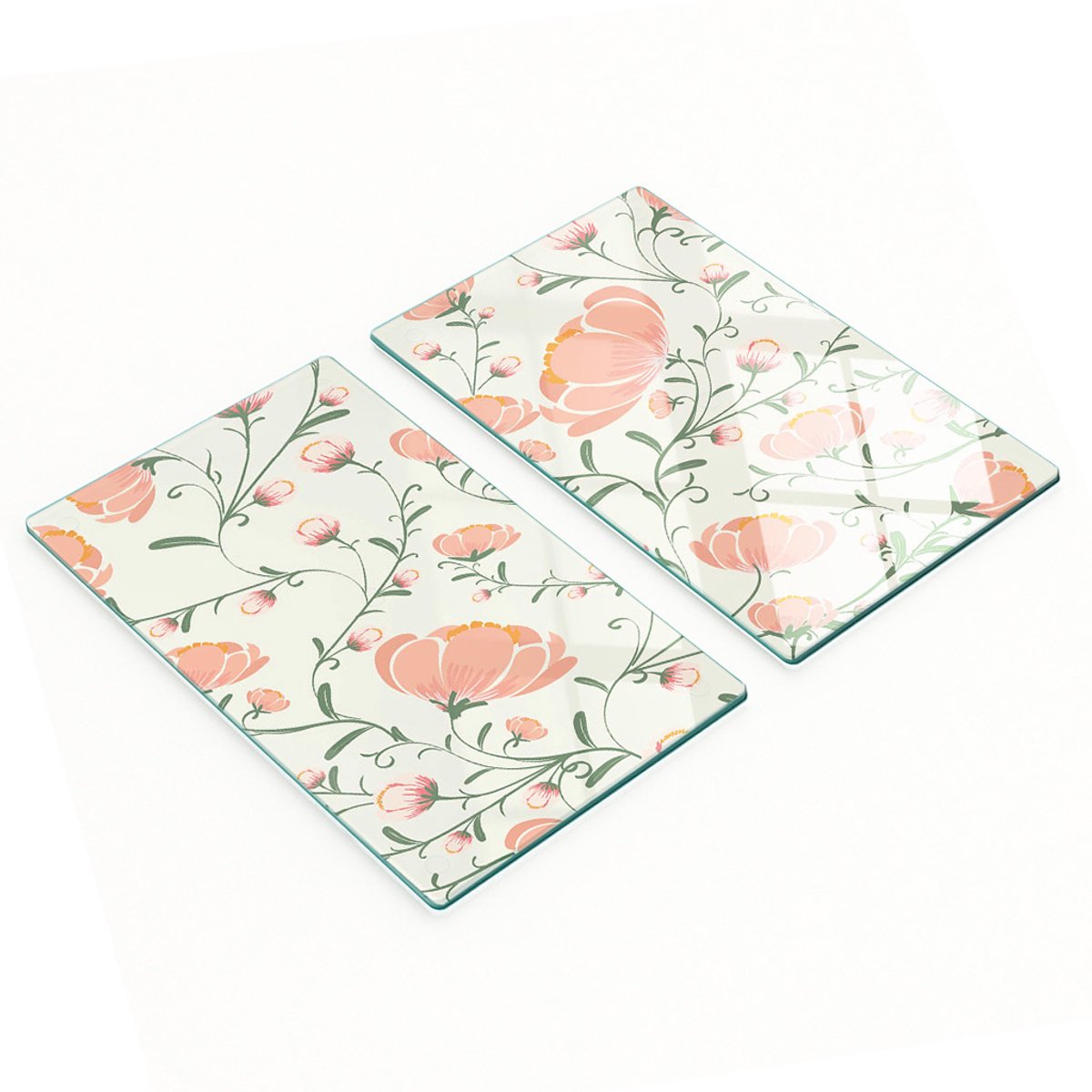Set van snijplanken van gehard glas met een bloemenpatroon, 2x30x52 cm