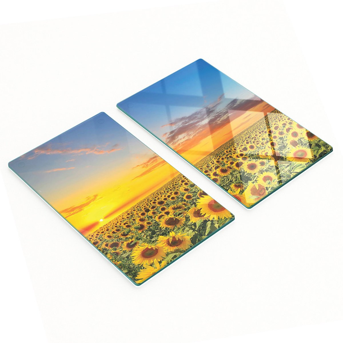 Multifunctionele decoratieve glazen borden Zonnebloemveld 2x30x52 cm