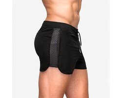 Heren sportshorts, hardloopshorts met mesh zijpanelen, sneldrogende shorts, sneldrogende shorts voor marathon, atletiek en het strand,zwart,L
