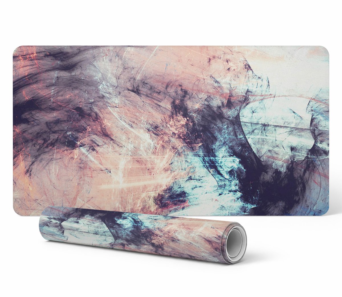 Moderne vinyl toetsenbordmat met abstract penseelchaospatroon, 120x60 cm
