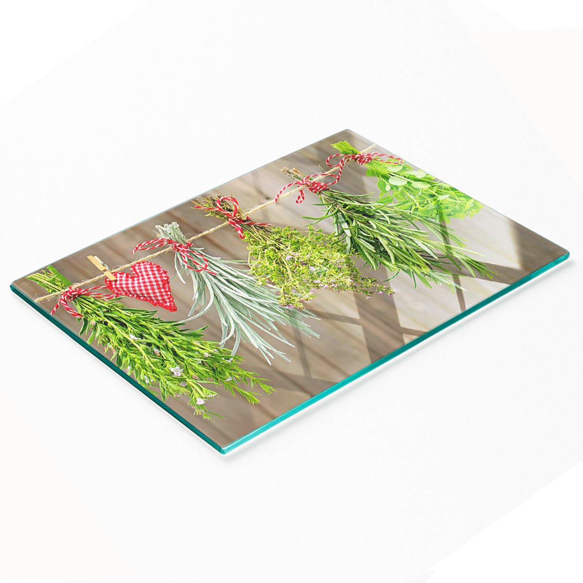 Decoratieve glazen snijplank met kruidenkoord 80x52 cm