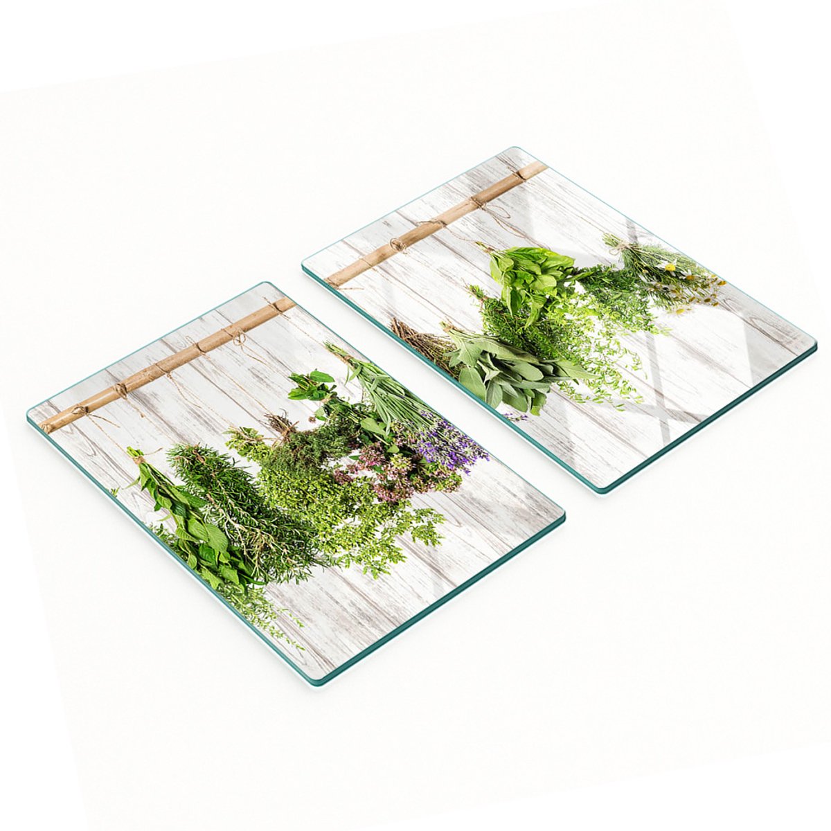 Glazen snijplanken met kruidenmotief, 2x40x52 cm