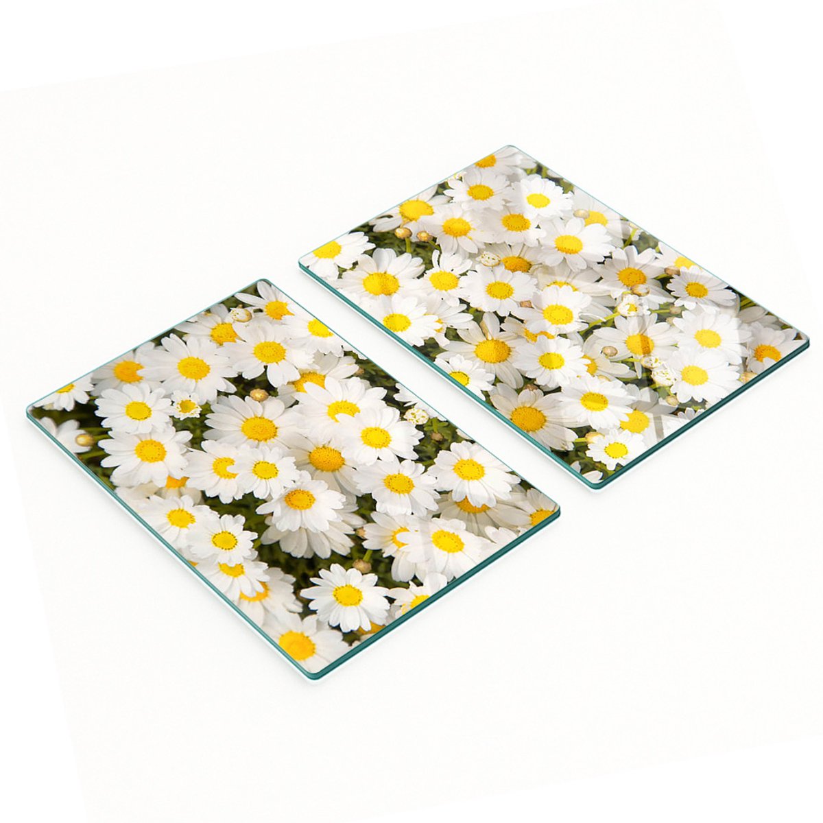 Set van twee decoratieve glazen keukenplanken met madeliefjesmotief, 2x40x52 cm