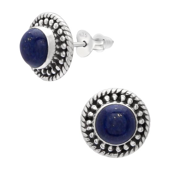 Boucles d'oreilles en argent avec lapis – Puces d'oreilles rondes - Bijoux en argent 925