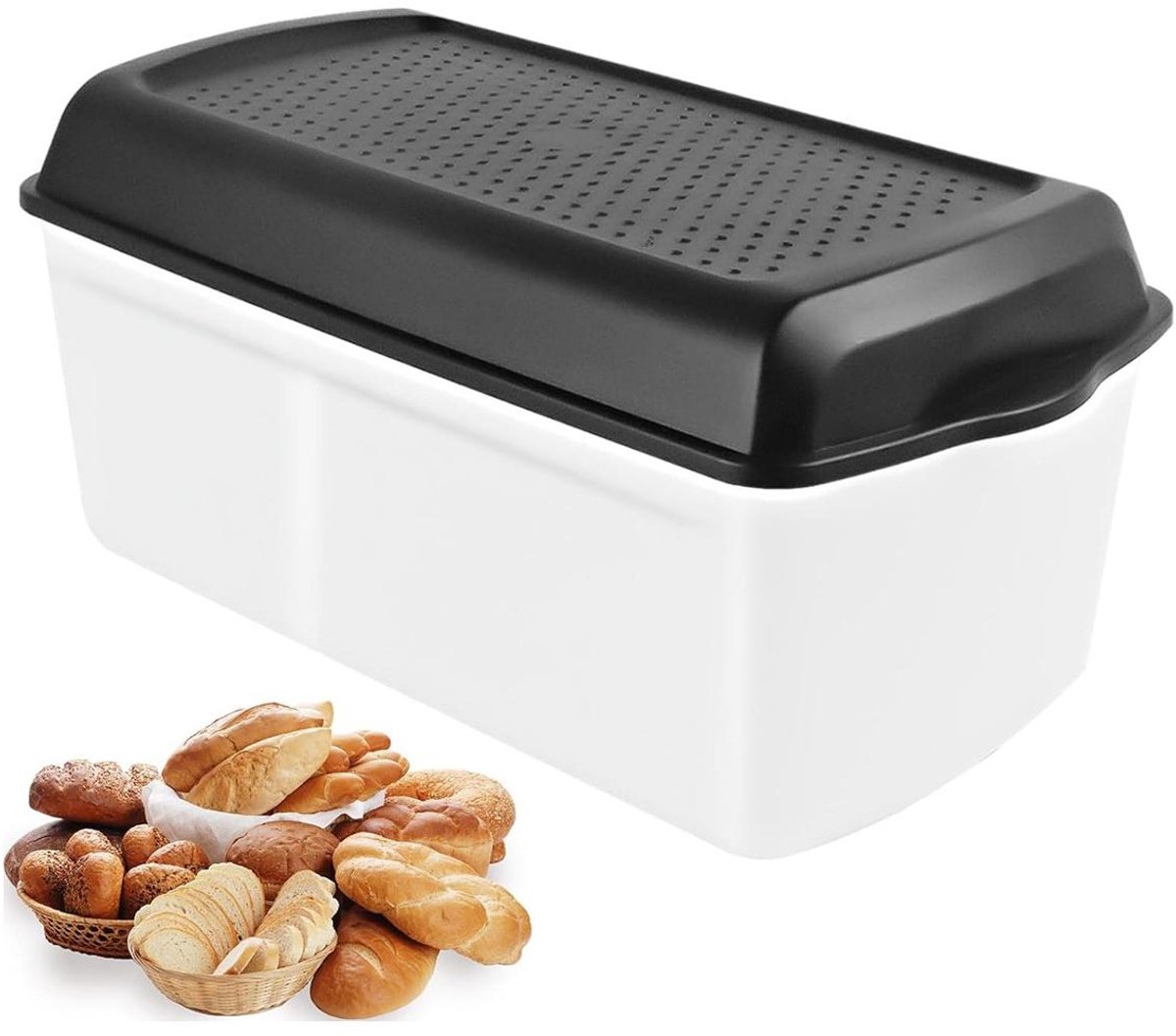 Broodopbergdoos – Wit met zwarte deksel – Rechthoekig – 1 stuk – Geel