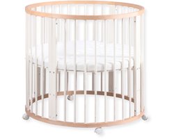 Buxibo Baby Box - Grondbox - Speelbox - Playpen - Kinderbox - Rond - Inclusief Matras - Op Wielen - 92x92x80.5cm - Hout