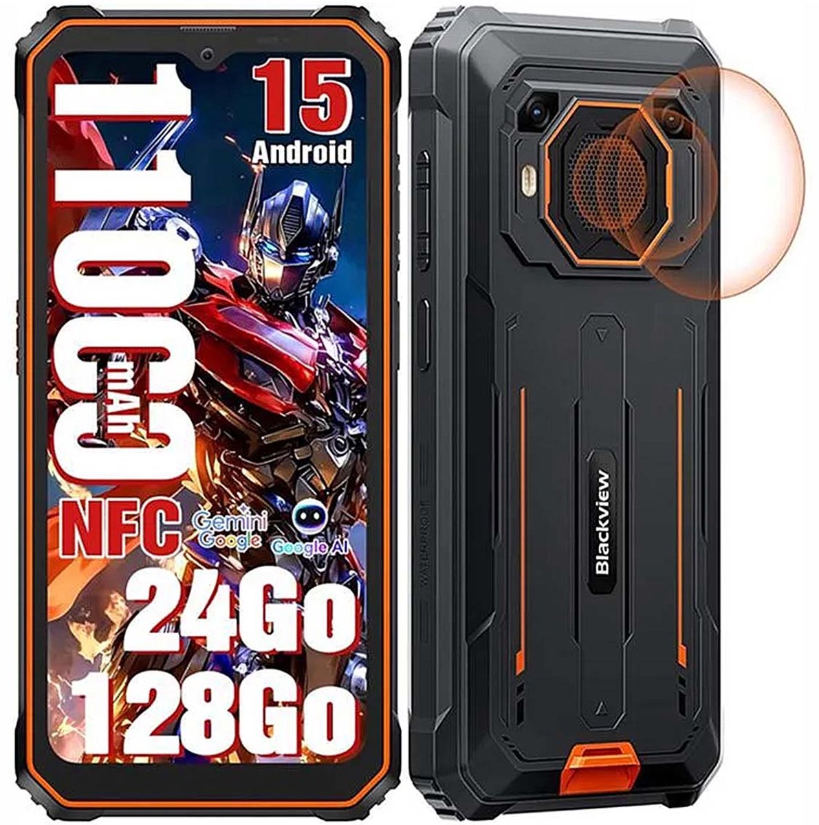 Blackview BV6200 Plus Robuuste Smartphone 4G - 24GB RAM - 128GB - 6,56 inch - 11000mAh - IP68/IP69K Outdoor telefoon - Dual SIM - Android 14 - NFC - GPS - Oranje