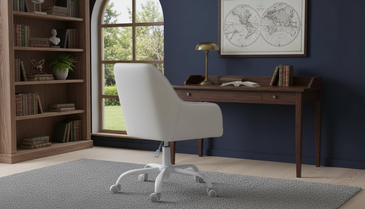 Bureaustoel Casa Velluto Sherpa Deluxe Draaistoel | Ergonomische Bureaustoel met Hoogte Verstelbaar Schuim, Doorlopende Rugleuning, Sherpa en Kunstleer Bekleding, voor Thuiswerk, Kantoor of Bar, Cappuccino Beige/Wolk Wit