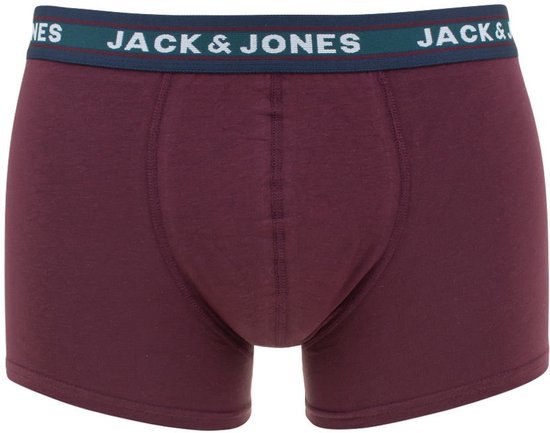 Bordeauxrode boxer met donkergroene en witte 'JACK & JONES' tailleband.
