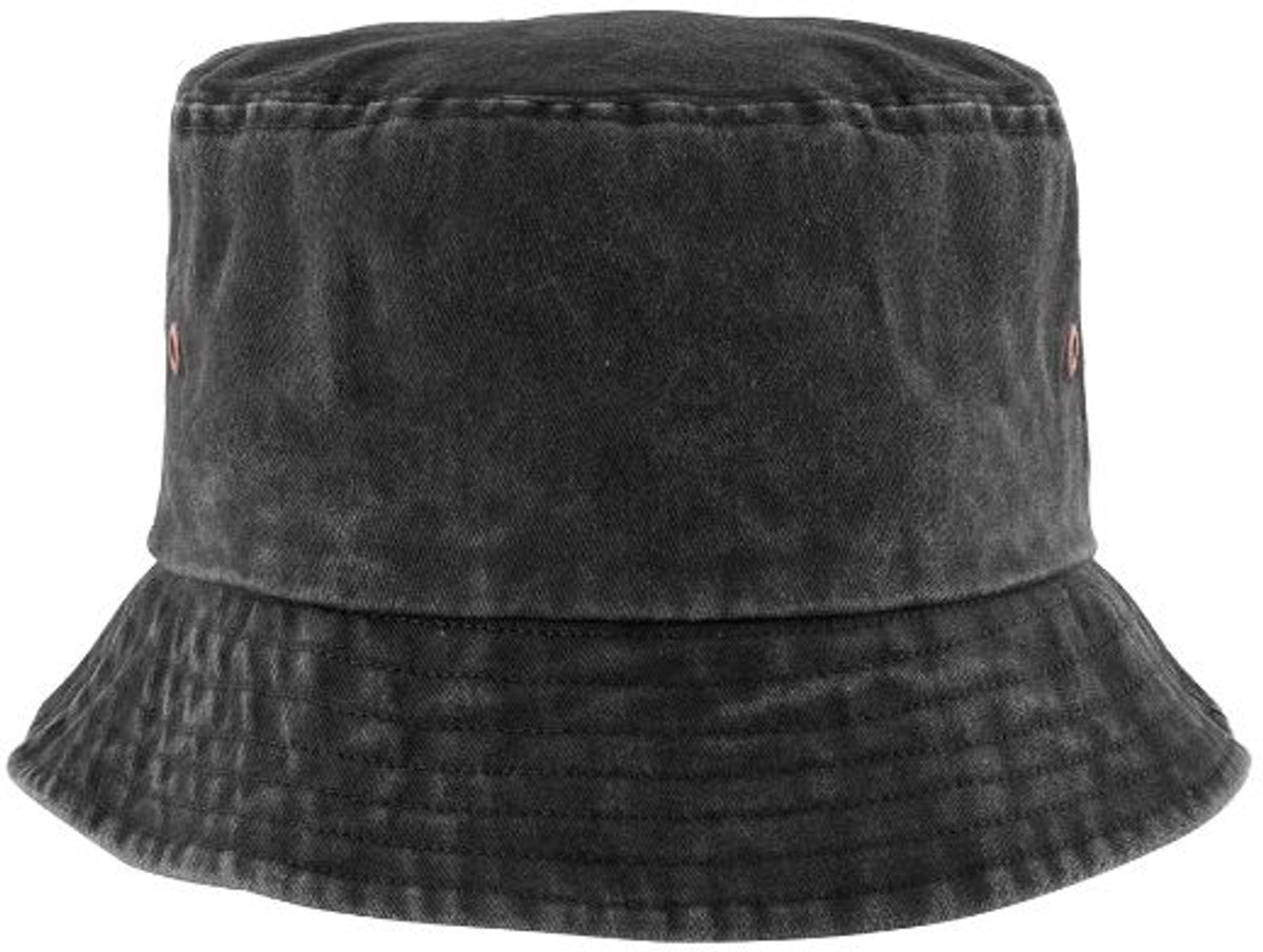 Bucket Hat / Bob hat gewassen Zwart look 260 gram katoen