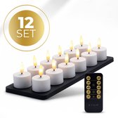 Set van 12 witte led-waxinelichtjes op schaal met afstandsbediening.