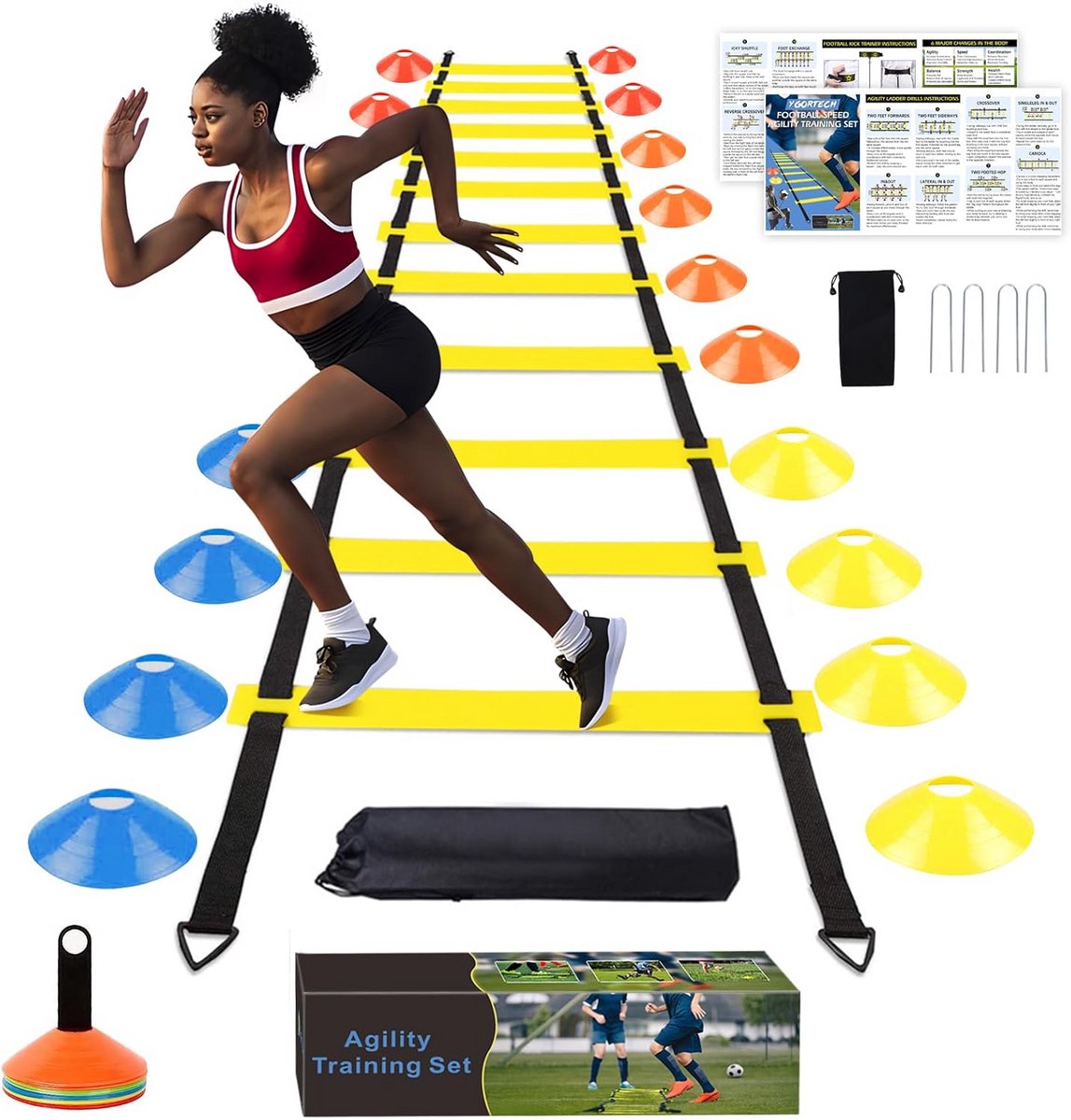 Coördinatieladder Trainingsset voor Voetbal en Agility Training - Compleet met Hoedjes en Palen