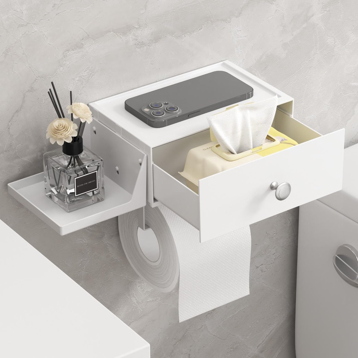 Toilettenpapierhouder met Feuchttücherbox - Flexibele Montage - 33,7x13,7x15,4 cm