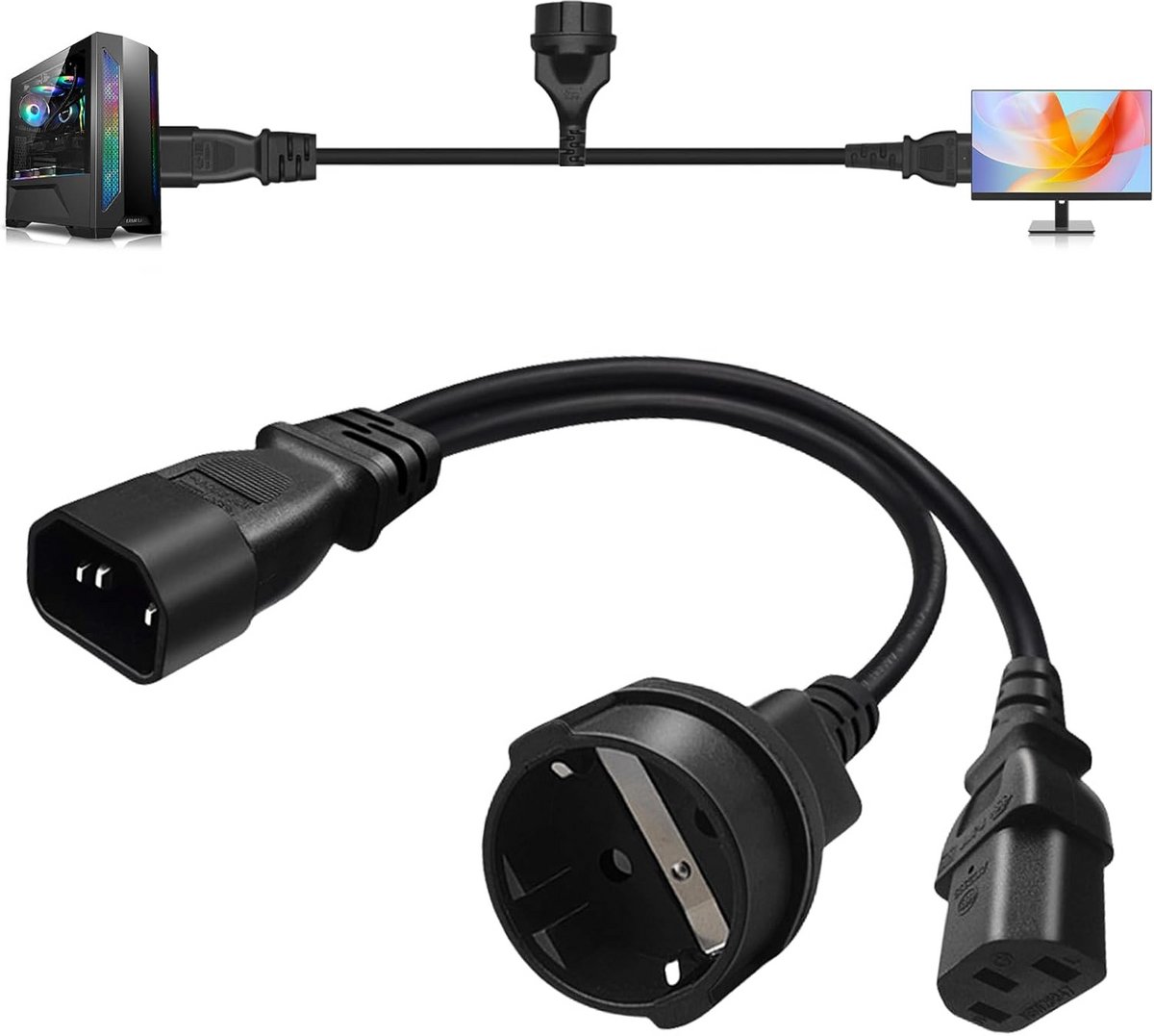 Y Splitter Power Kabel voor IEC320 C14 naar C13 - Waterdichte Verlengkabel