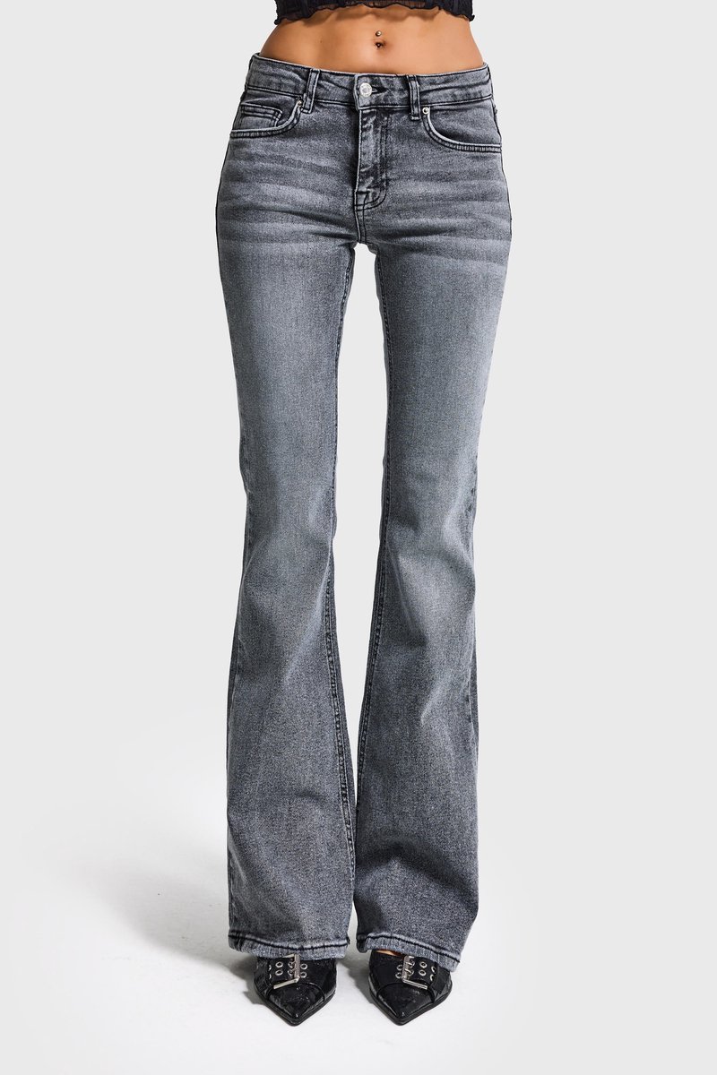 It's Basic - Flare Mid Rise Jeans - Light Gray