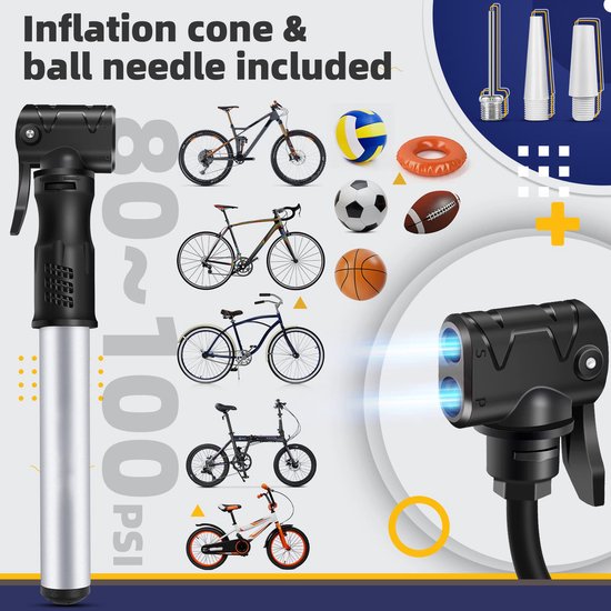Fietspomp handpomp - fietsbandenpomp draagbaar - Handpomp voor Voetbal, Basketbal & Fitnessballen - Compact & Duurzaam - Zilver — afbeelding 4