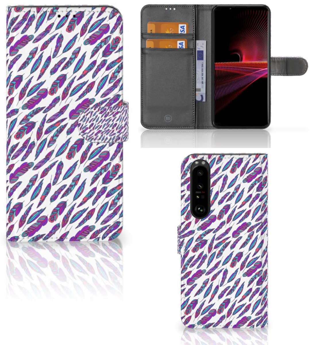 Book Case voor Sony Xperia 1 III Telefoon Hoesje Feathers Color