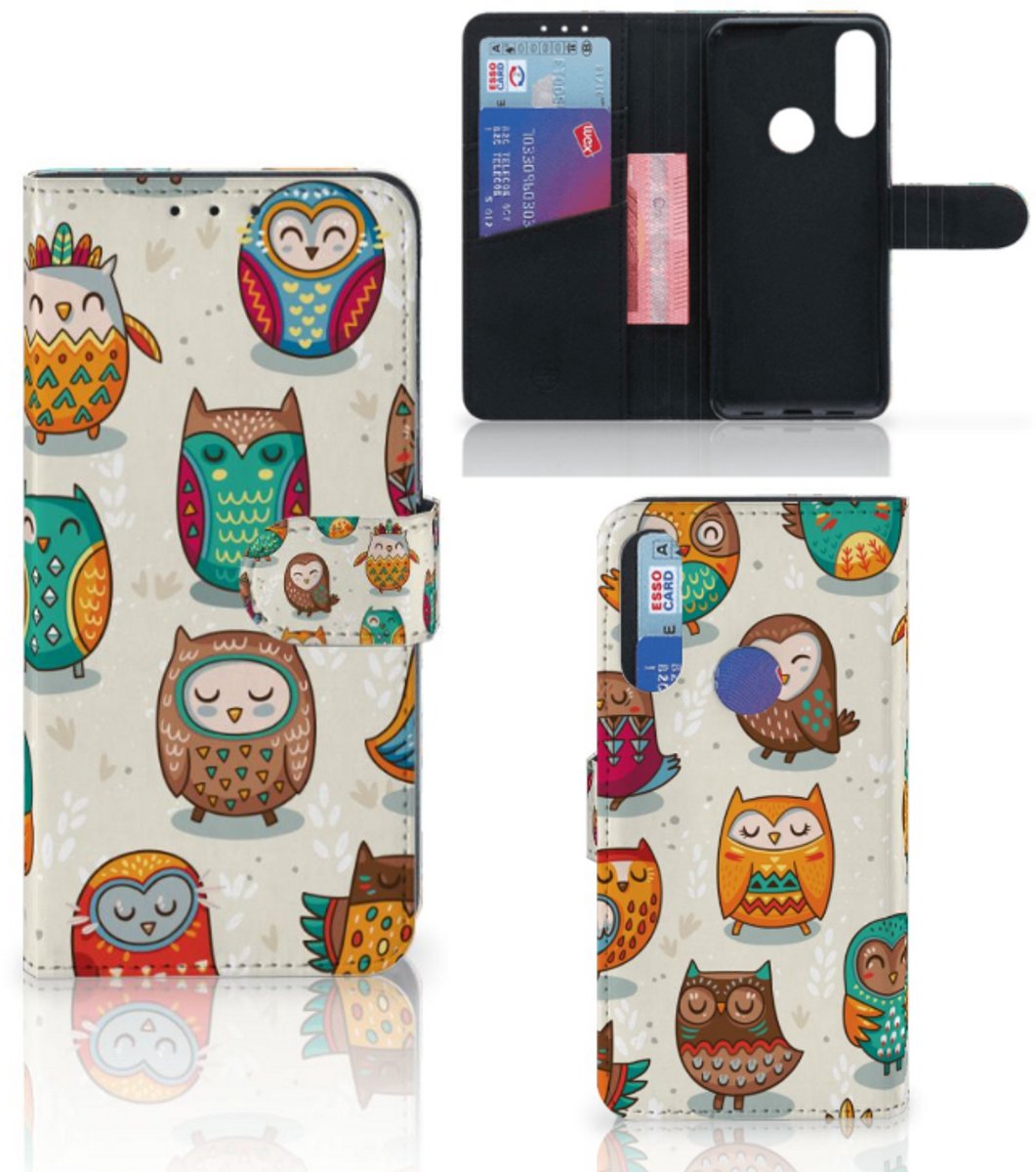 Alcatel 1S 2020 Telefoonhoesje met Pasjes Vrolijke Uilen