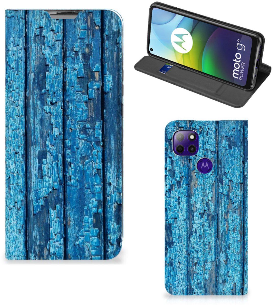 Motorola Moto G9 Power Book Wallet Case Wood Blue
