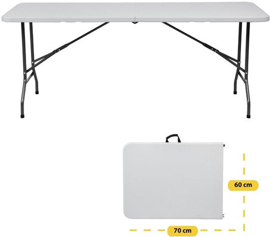 BRASQ Inklapbare Vouwtafel Wit - 180x70x74cm- Campingtafel - Klaptafel - Weerbestendig - Tafel met draaghandvat van Merkloos — afbeelding 3