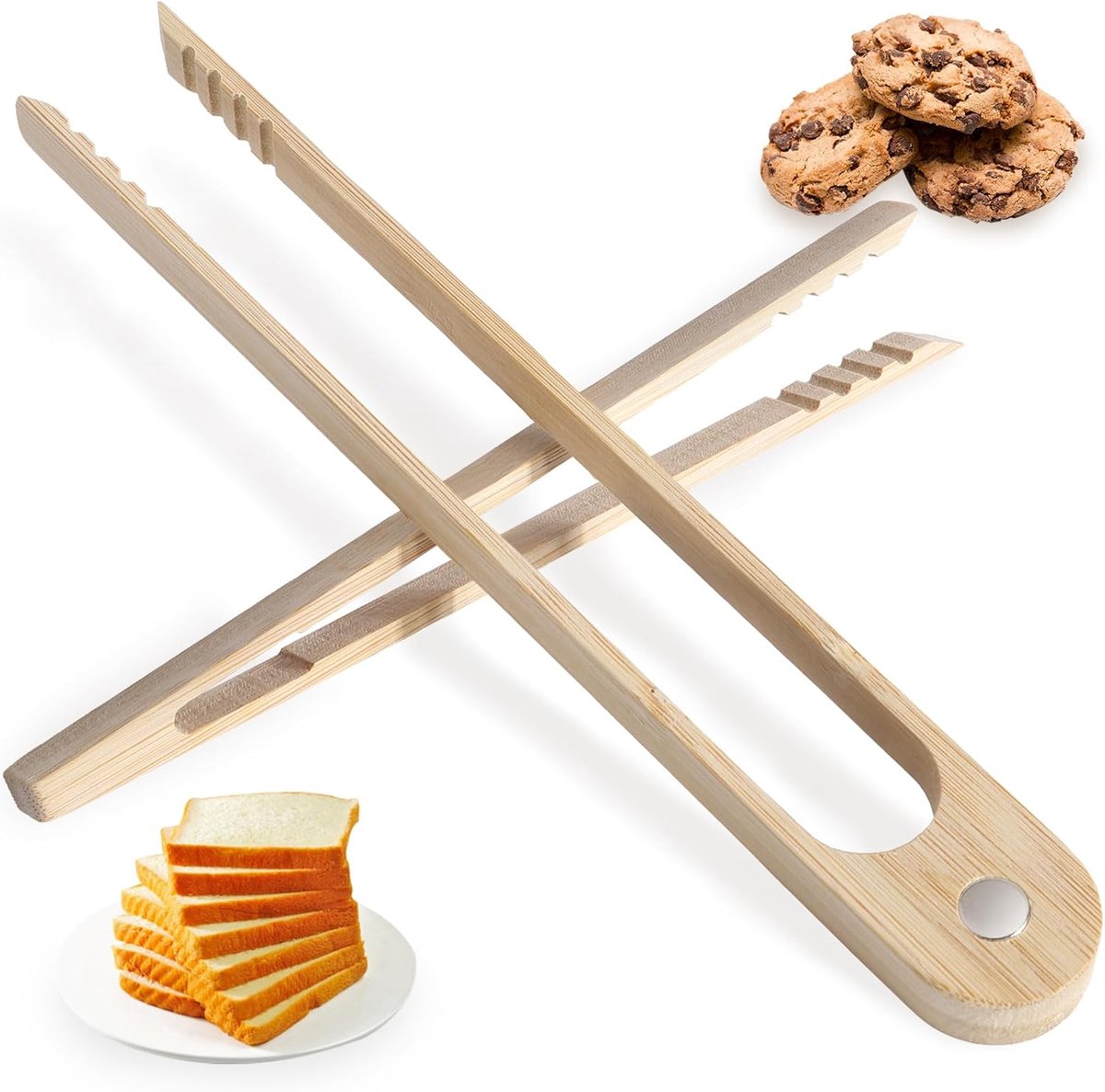 Bamboe Broodroostertangen Set - Antislip, Magneet Inclusief - 8,6 inch en 7,1 inch - Perfect voor Koken, Serveren en Meer