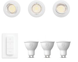 Philips Hue Peridot Set van 3 Inbouwspots (Wit) - Rond - Richtbaar - GU10 - Warmwit Licht - Incl. Hue Dimmer Switch - Hue White