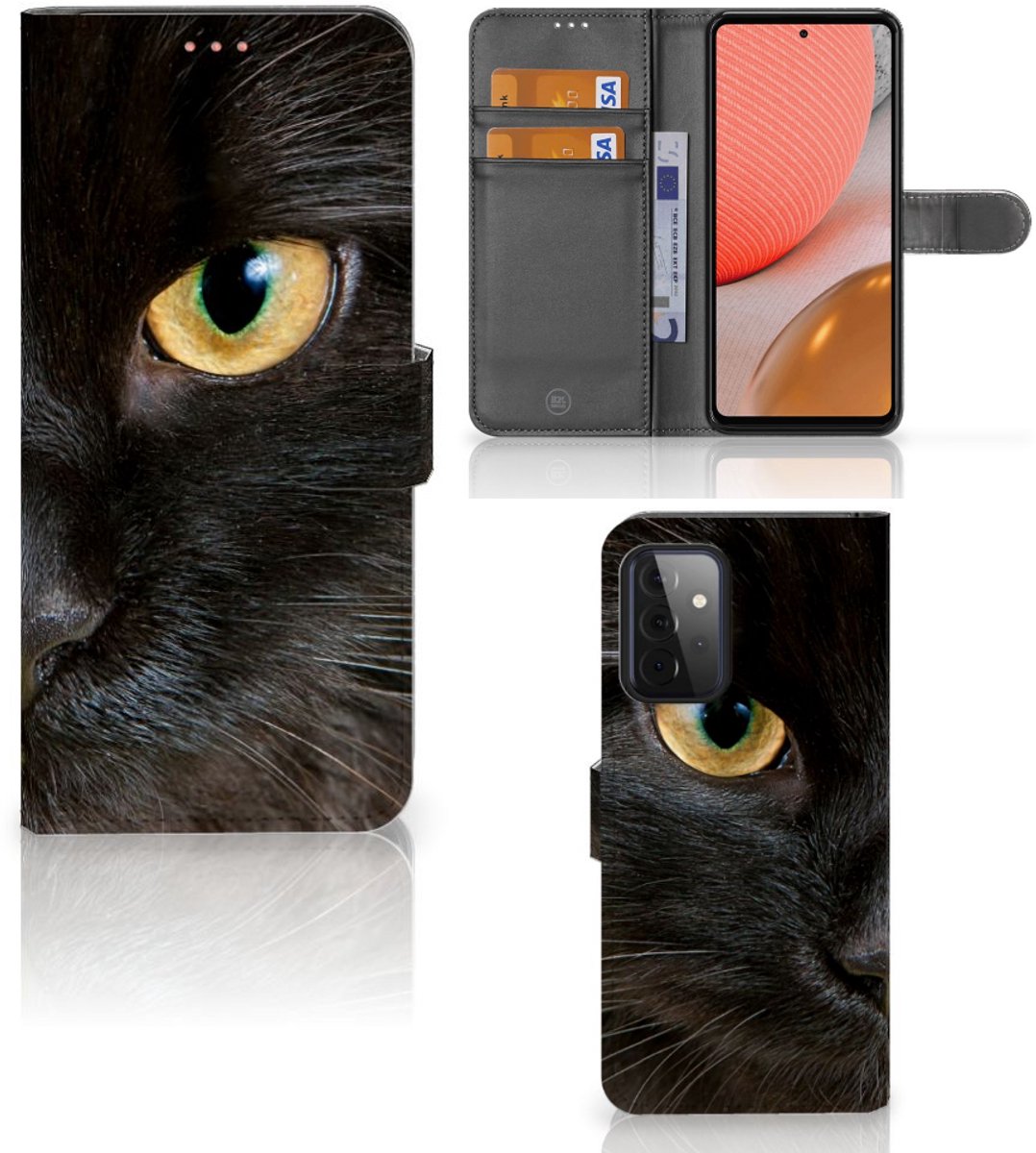 Samsung Galaxy A72 Telefoonhoesje met Pasjes Zwarte Kat