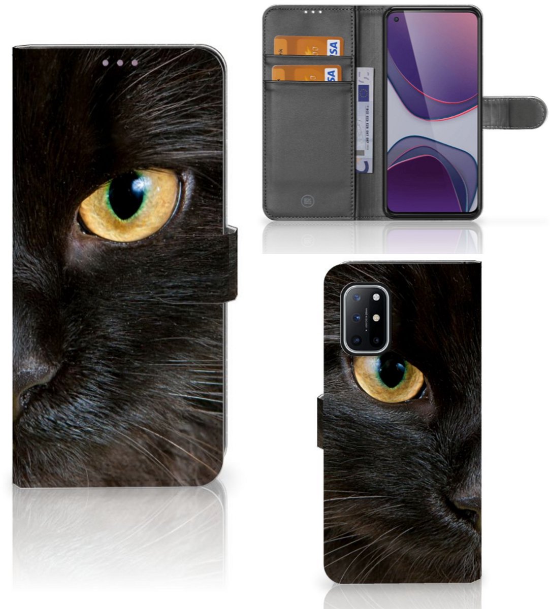 OnePlus 8T Telefoonhoesje met Pasjes Zwarte Kat