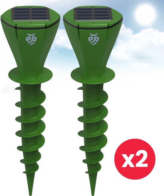 Pest Protest 2-Pack Mollenverjager op Zonne Energie - Waterdicht - Mollenbestrijding – Diervriendelijk mollen verjagen - Incl. Ebook