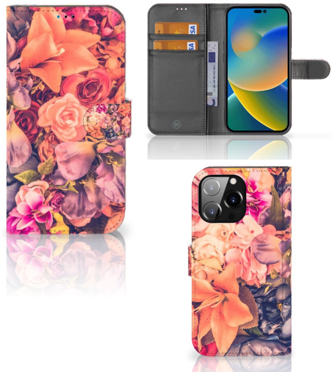 Book Case voor iPhone 14 Pro Max Hoesje Bosje Bloemen
