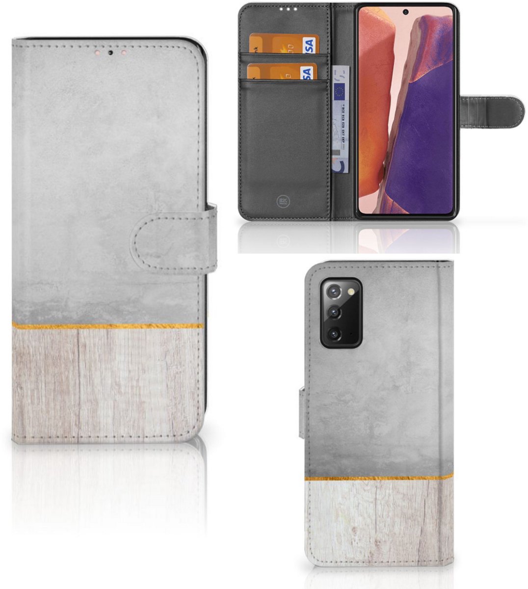 Boekhoesje voor Samsung Galaxy Note 20 Book Style Case Wood Concrete