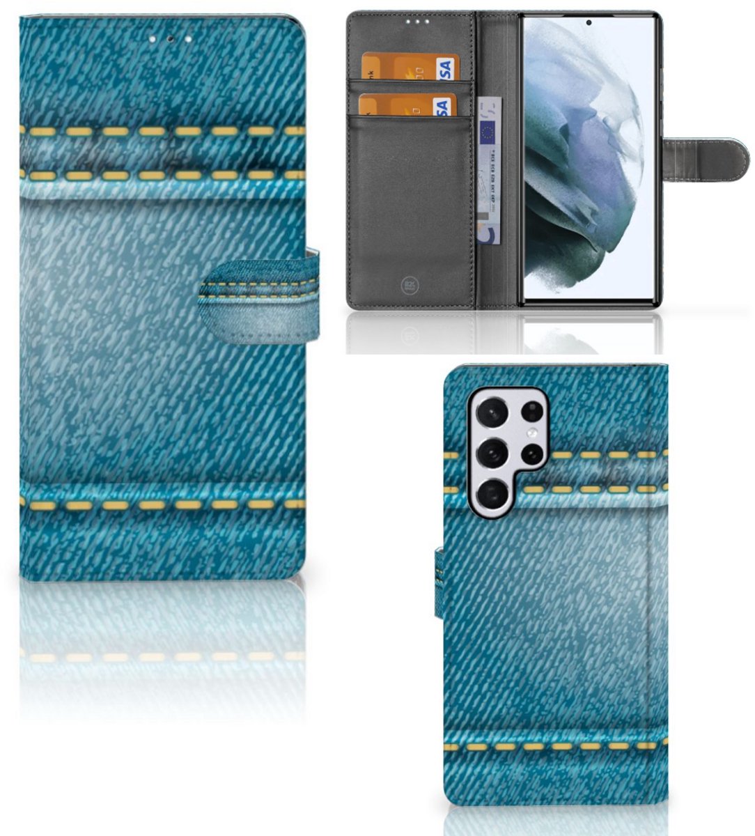 Samsung Galaxy S22 Ultra Wallet Case met Pasjes Jeans