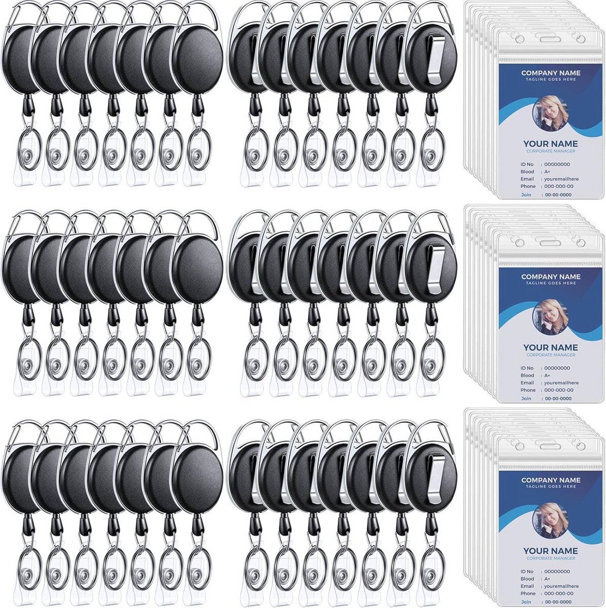 60-pack Zware Intrekbare Badgehouder en Waterdichte ID-kaarthouders
