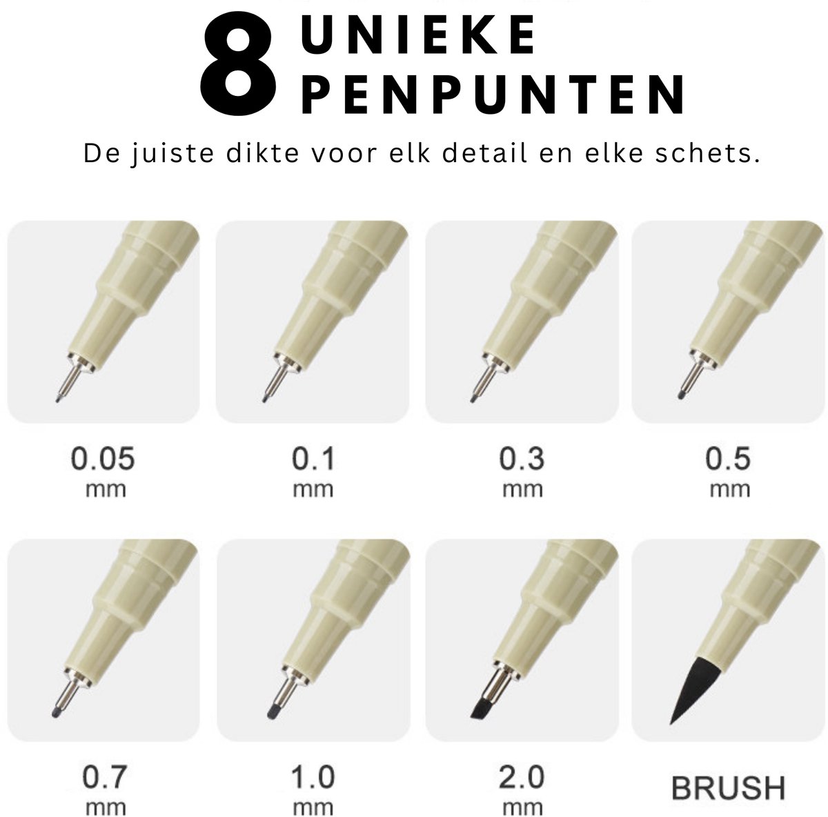 Ainy - Teken Fineliners Acht watervast - set van 8 zwart fineliner | fine liner kawaii manga / anime tekenen op schetsboek | bullet journal | handlettering | Pigment liner penselen | calligraphy pennen — afbeelding 9