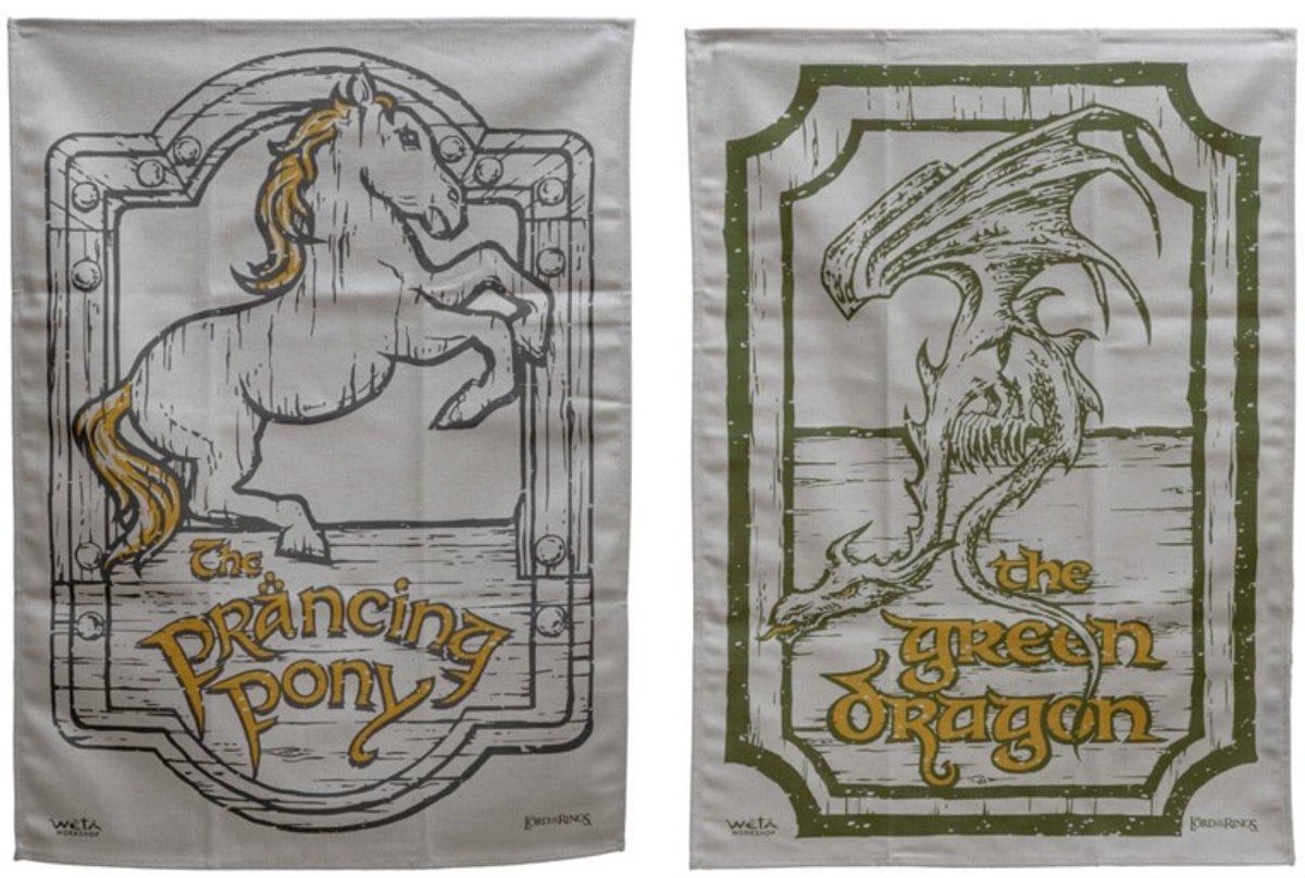 Lord of the Rings Tea Towel 2-Pack Green Dragon & Prancing Pony 69 cm