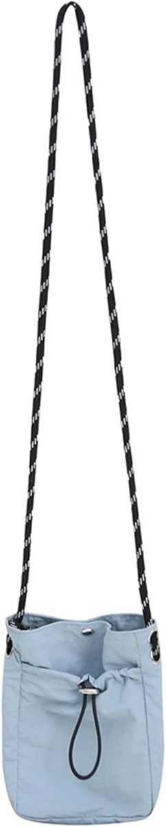 Mini Nylon Schoudertas voor Dames - Lichtgewicht Trekkoord Tas in Blauw
